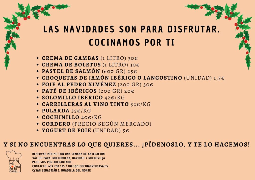 platos del catering de navidad en Boadilla del Monte